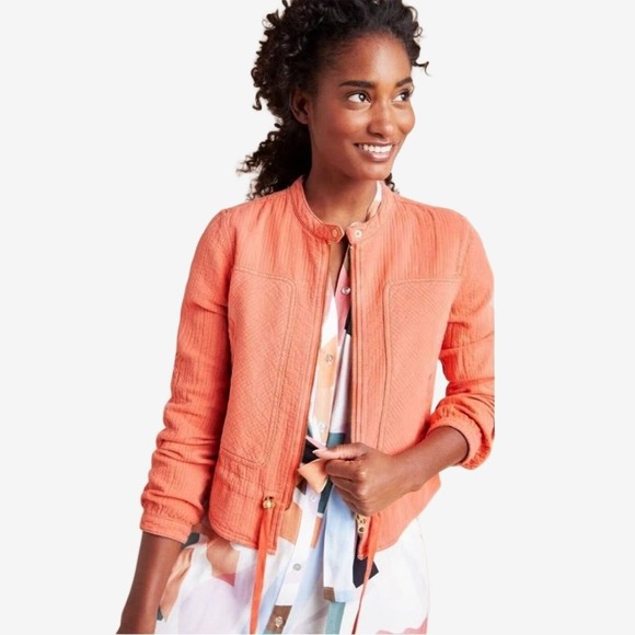 Anthropologie Jackets & Blazers - Anthropologie Joyce Textured Moto Jacket Size S Mango Orange